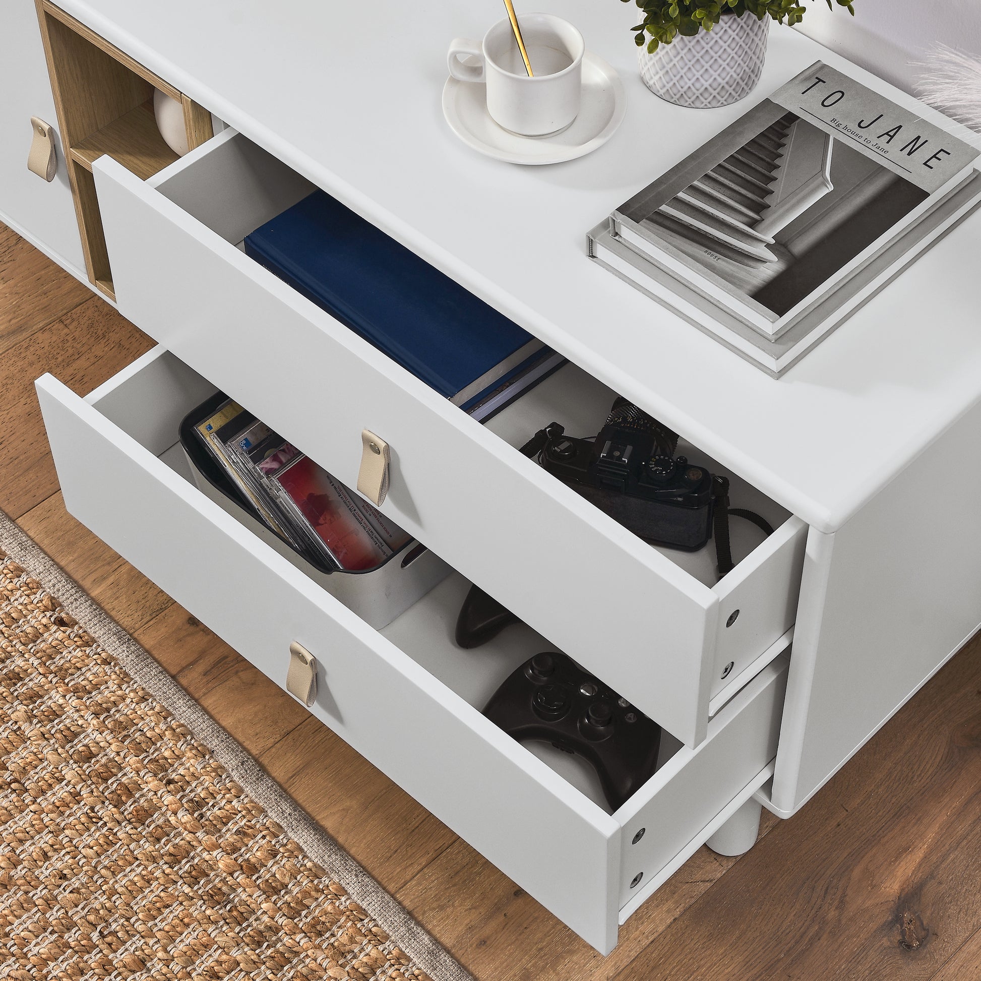 Drawer Tv Cabinet With Door, Storage Cabinet, Drawer Cabinet, Multi Functional Tv Cabinet Modern Tv Cabinet Wooden Storage Cabinet Leather Handle Drawer Cabinet Home Storage Cabinet White Solid Wood Mdf