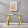 Tempered Glass Top Console Table With Gold Mirror Finish Stainless Steel Base Gold Tempered Glass