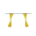 Tempered Glass Top Console Table With Gold Mirror Finish Stainless Steel Base Gold Tempered Glass