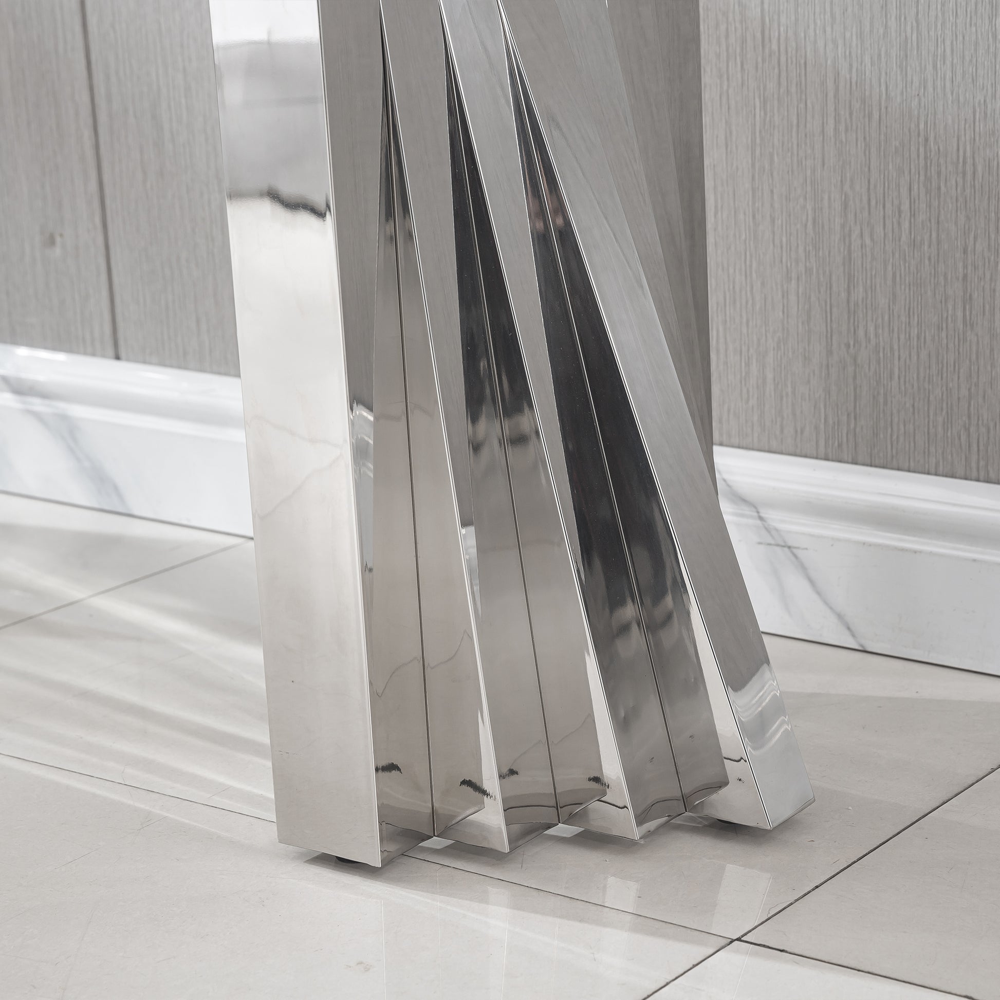 Tempered Glass Top Console Table With Silver Mirror Finish Stainless Steel Base Silver Tempered Glass