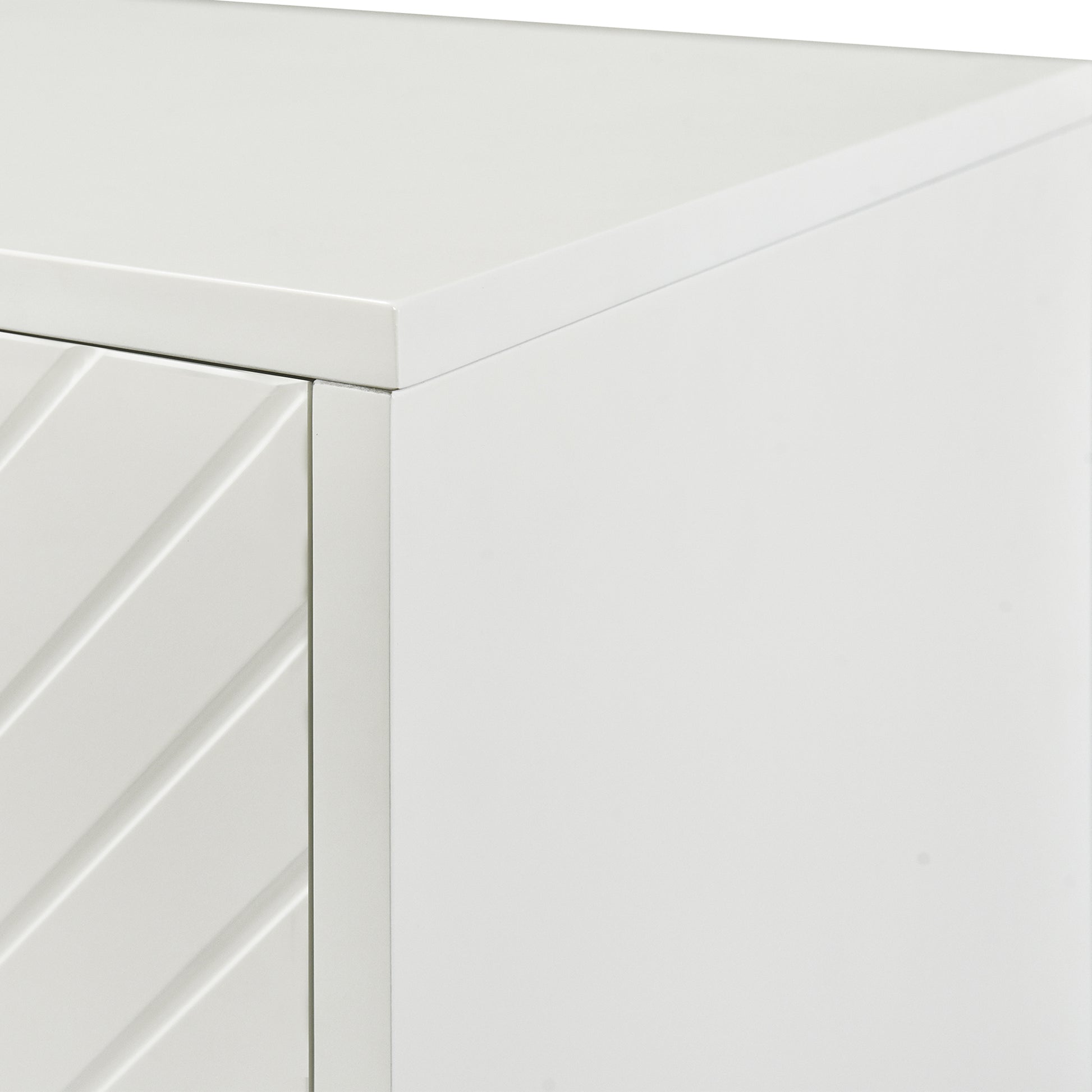 Modern Functional Large Storage Space Sideboard With Wooden Triangular Handles And Adjustable Shelves For Living Room And Dining Room White White Mdf