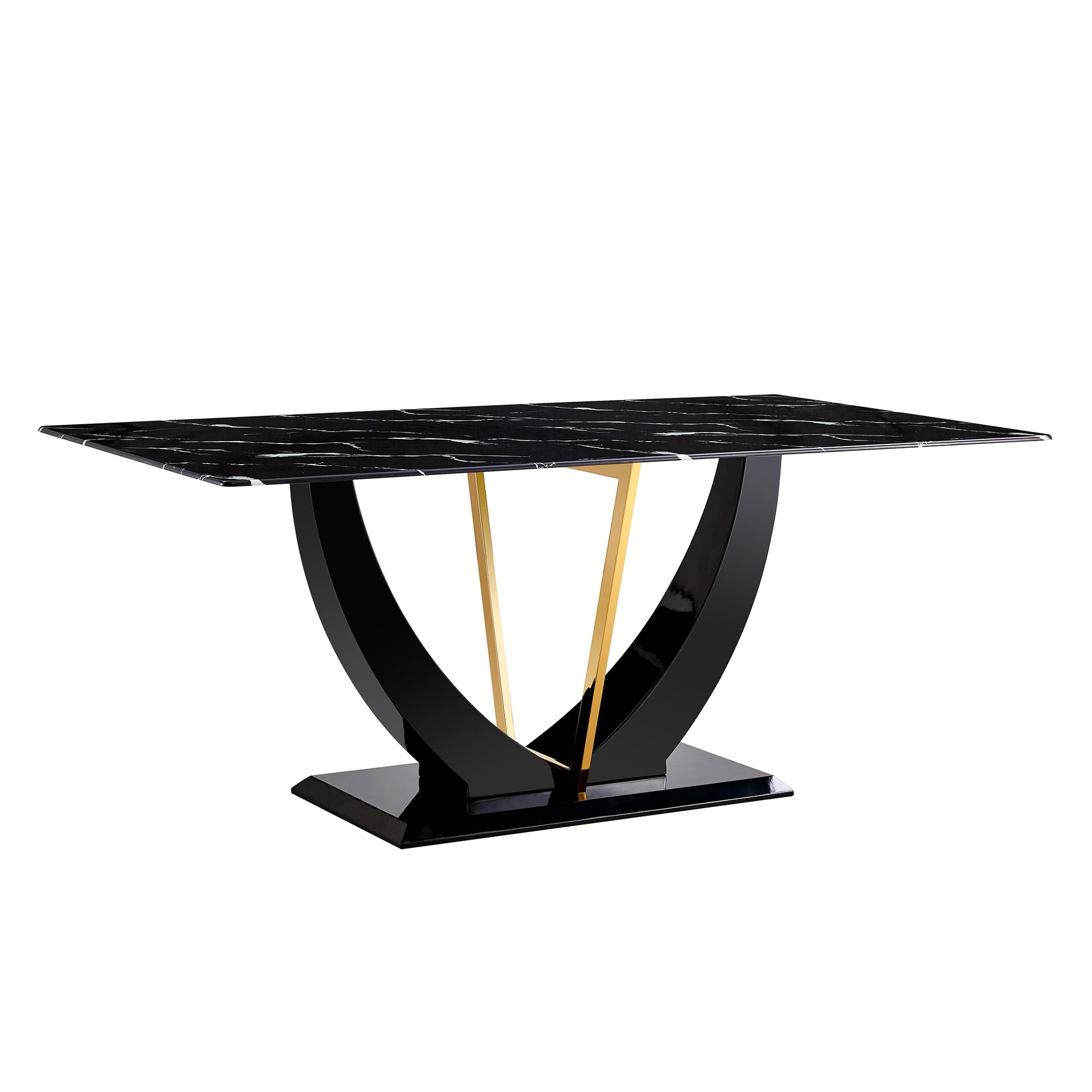 Modern Minimalist And Luxurious Black Imitation Marble Texture Dining Table Rectangular Office Desk.Game Desk .Desk.For Dining Room, Living Room, Terrace, Kitchen F 907 Black Mdf Glass