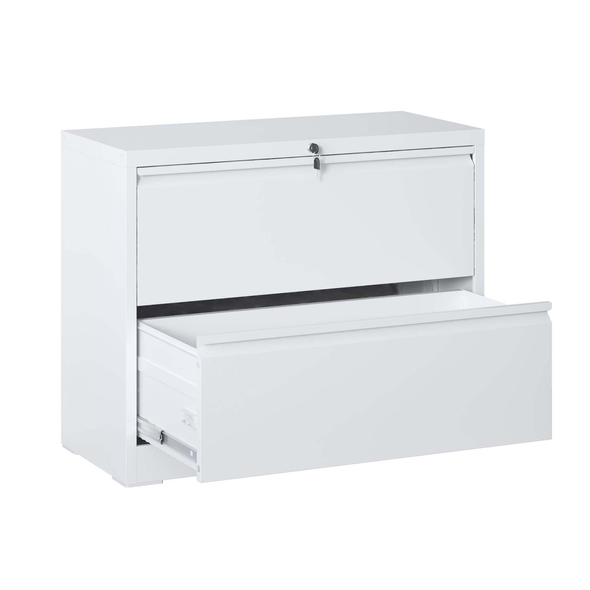 Lateral File Cabinet 2 Drawer, White Filing Cabinet With Lock, Lockable File Cabinet For Home Office, Locking Metal File Cabinet For Legal Letter A4 F4 Size Filing Cabinets 1 2 Drawers White Office Drawers Included Modern Metal Metal