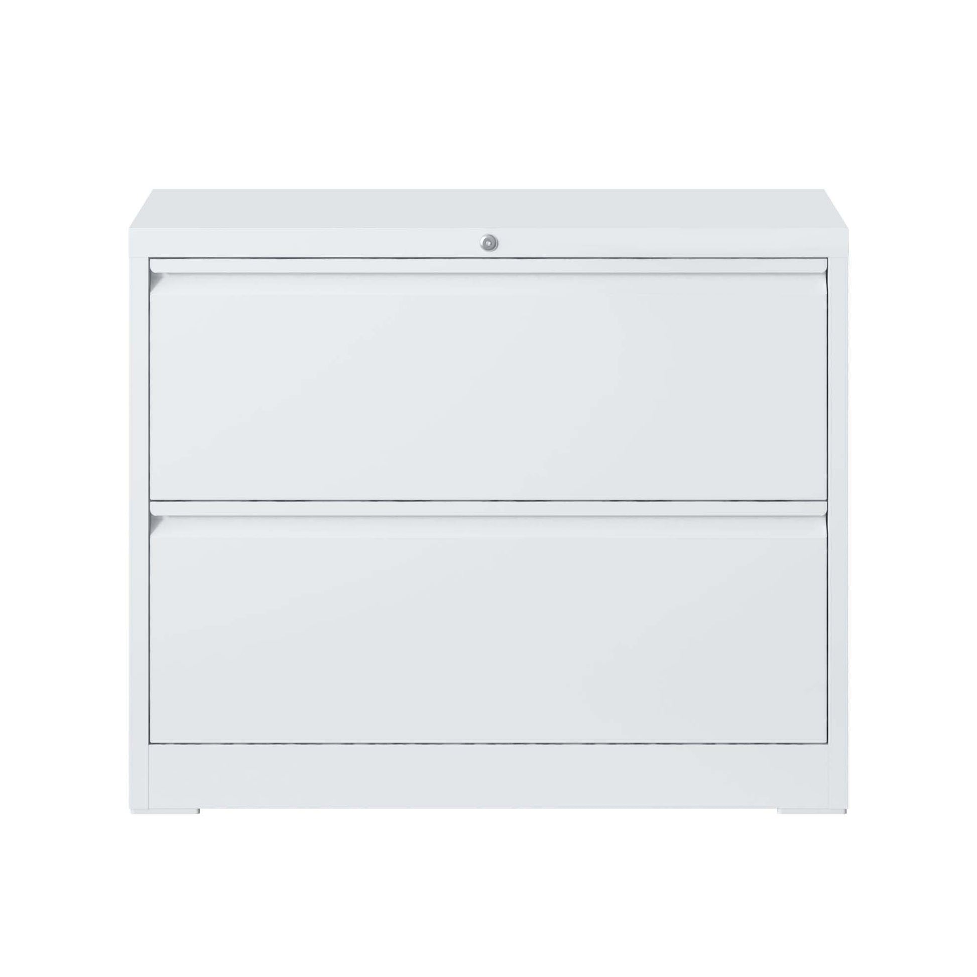 Lateral File Cabinet 2 Drawer, White Filing Cabinet With Lock, Lockable File Cabinet For Home Office, Locking Metal File Cabinet For Legal Letter A4 F4 Size Filing Cabinets 1 2 Drawers White Office Drawers Included Modern Metal Metal