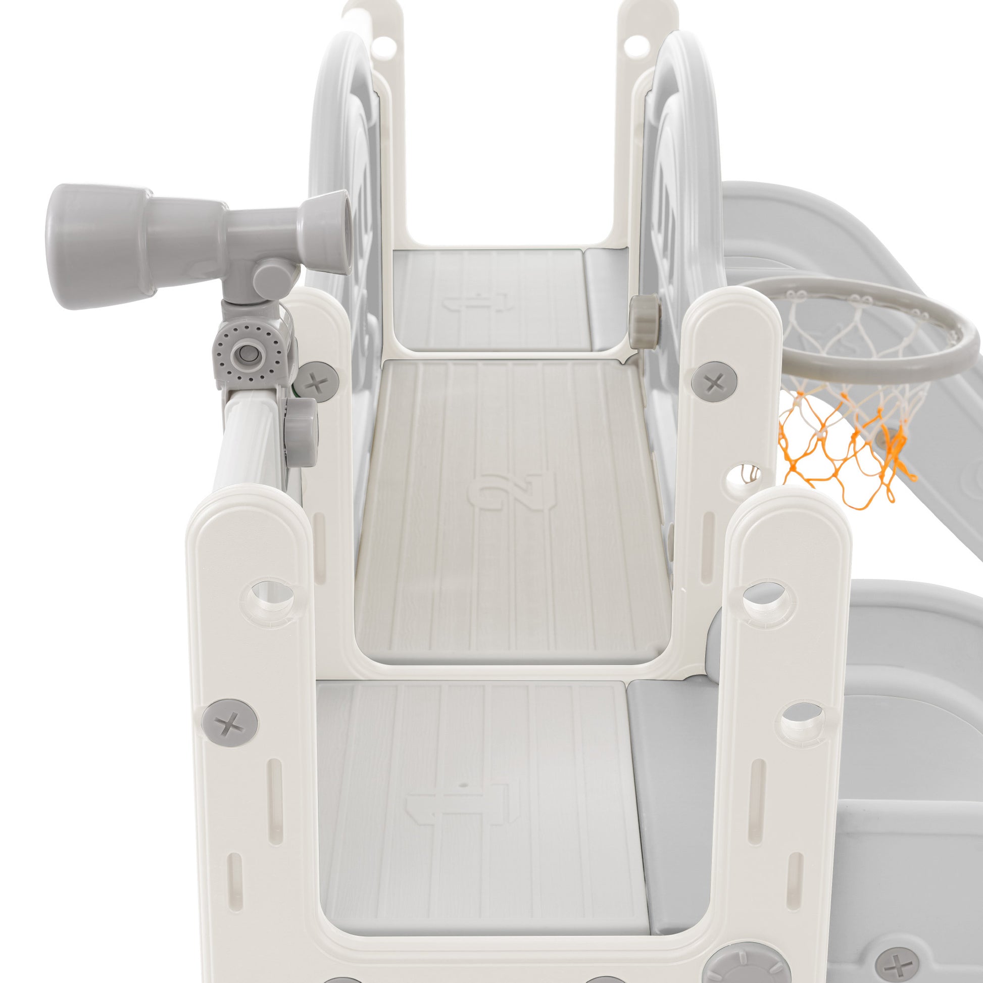 Kids Slide Playset Structure 7 In 1, Freestanding Space Set With Slide, Arch Tunnel, Ring Toss And Basketball Hoop,Double Slides For Toddlers, Kids Climbers Playground Grey White Hdpe