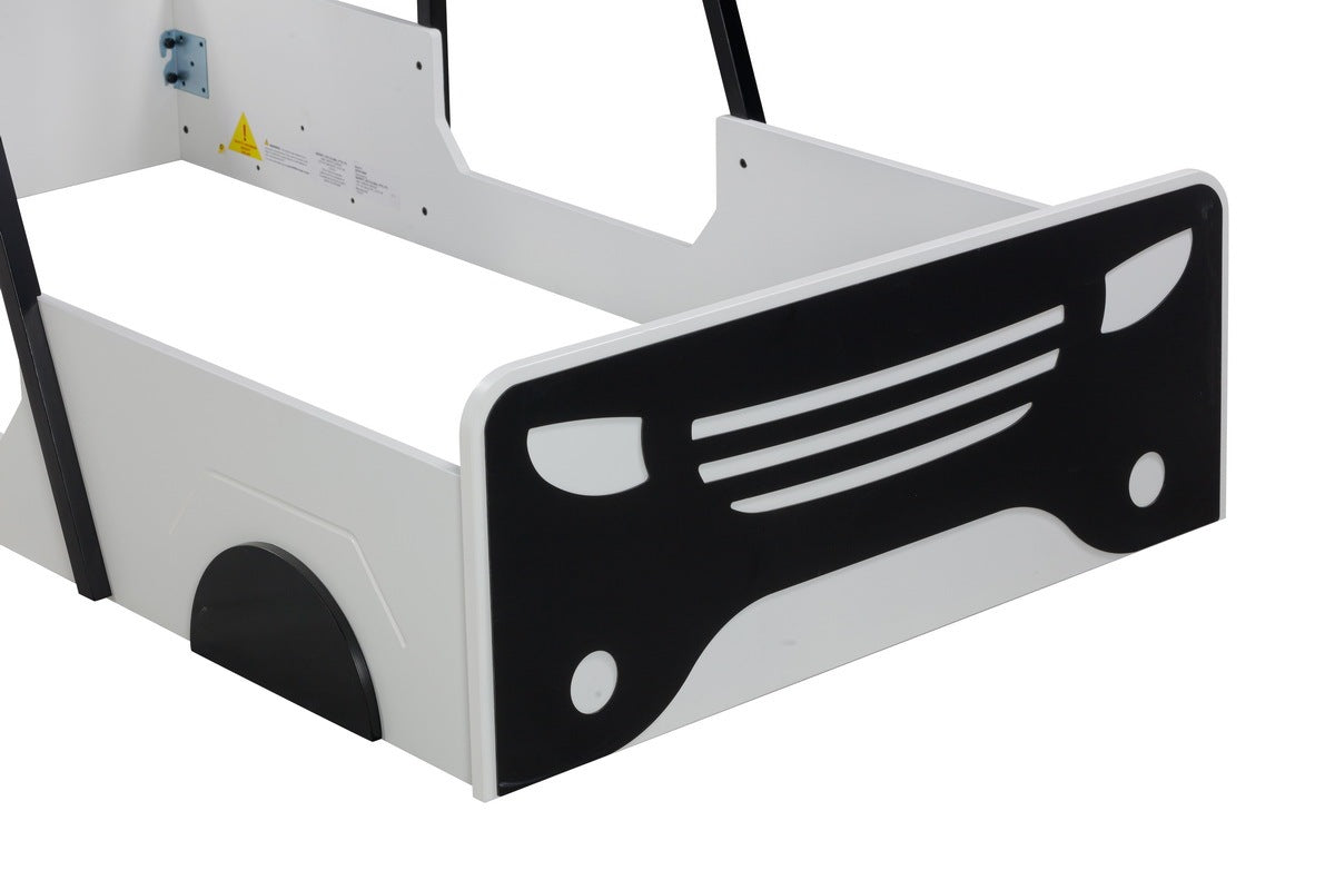 Twin Size Car Shaped Bed With Roof,Wooden Twin Floor Bed With Wheels And Door Design,Montessori Inspired Bedroom,Black Twin Black American Design Pine