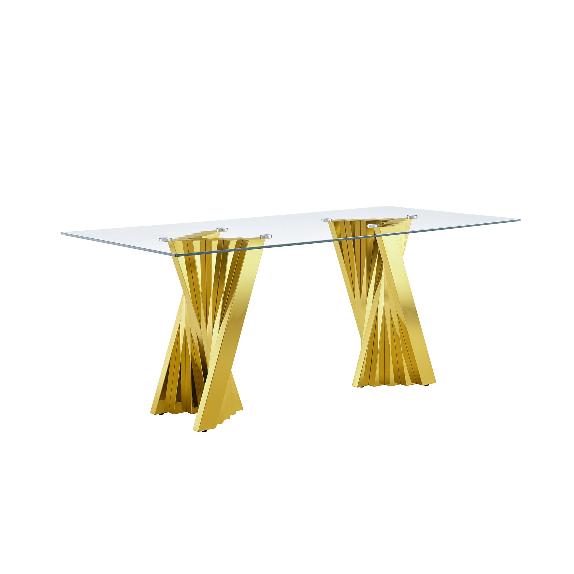 Tempered Glass Top Dining Table With Gold Mirror Finish Stainless Steel Base Gold Tempered Glass