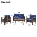4 Piece Garden Furniture, Patio Seating Set, Pe Rattan Outdoor Sofa Set, Wood Table And Legs, Brown And Blue Yes Blue Shredded Polyurethane Foam Polyester,Wicker