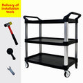 Three Layer Thickened Plastic Mobile Tool Cart Black Polypropylene