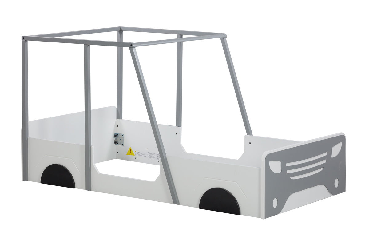 Twin Size Car Shaped Bed With Roof,Wooden Twin Floor Bed With Wheels And Door Design,Montessori Inspired Bedroom,Grey Twin Grey American Design Pine