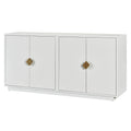 Modern Functional Large Storage Space Sideboard With Wooden Triangular Handles And Adjustable Shelves For Living Room And Dining Room White White Mdf