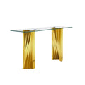 Tempered Glass Top Console Table With Gold Mirror Finish Stainless Steel Base Gold Tempered Glass