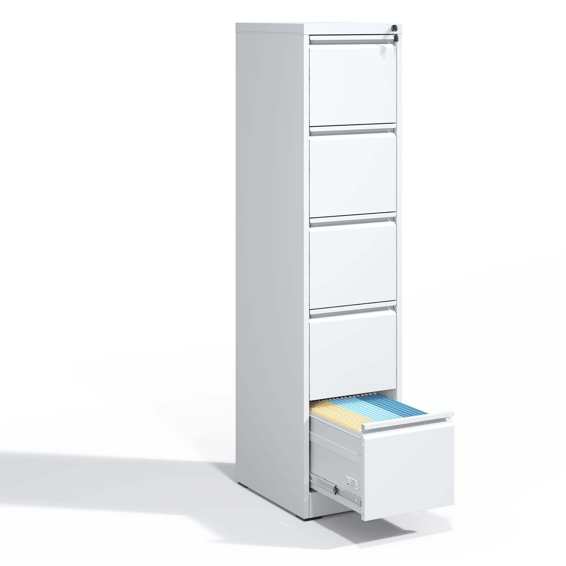 5 Drawer Metal Vertical File Cabinet With Lock Office Home Steel Vertical File Cabinet For A4 Legal Letter Size Filing Cabinets 5 Or More Drawers White Office Drawers Included Modern Metal Metal