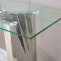 Tempered Glass Top Console Table With Silver Mirror Finish Stainless Steel Base Silver Tempered Glass