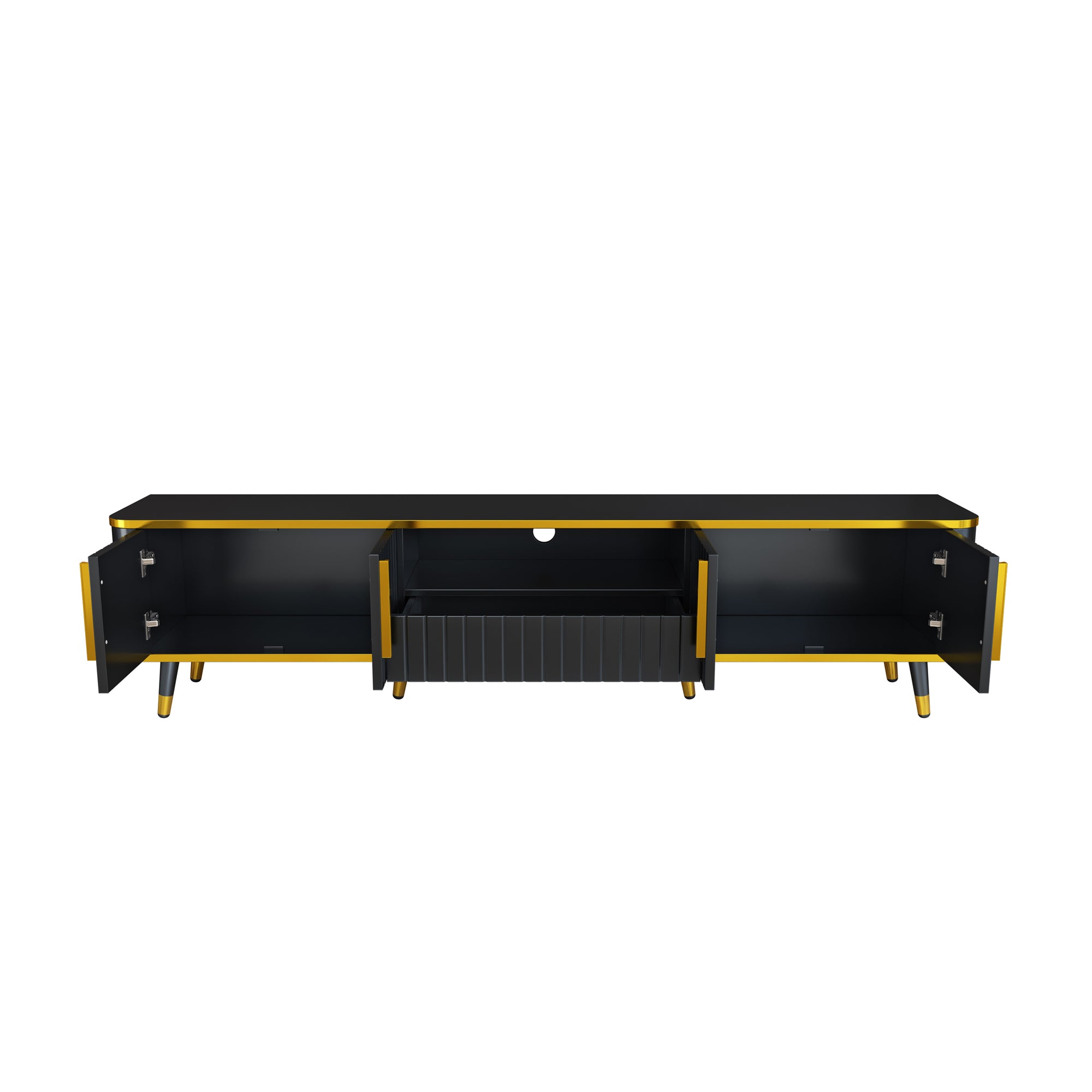 ON TREND Luxury Minimalism TV Stand with Open Storage gold+black-primary living space-80-89
