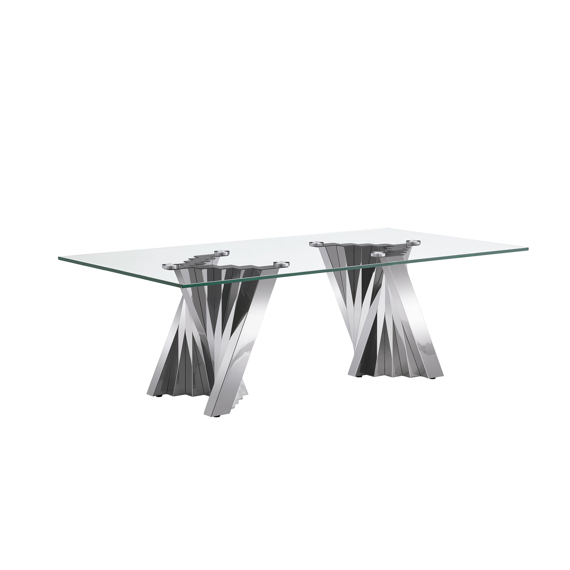 Tempered Glass Top Coffee Table With Silver Mirror Finish Stainless Steel Base Silver Tempered Glass