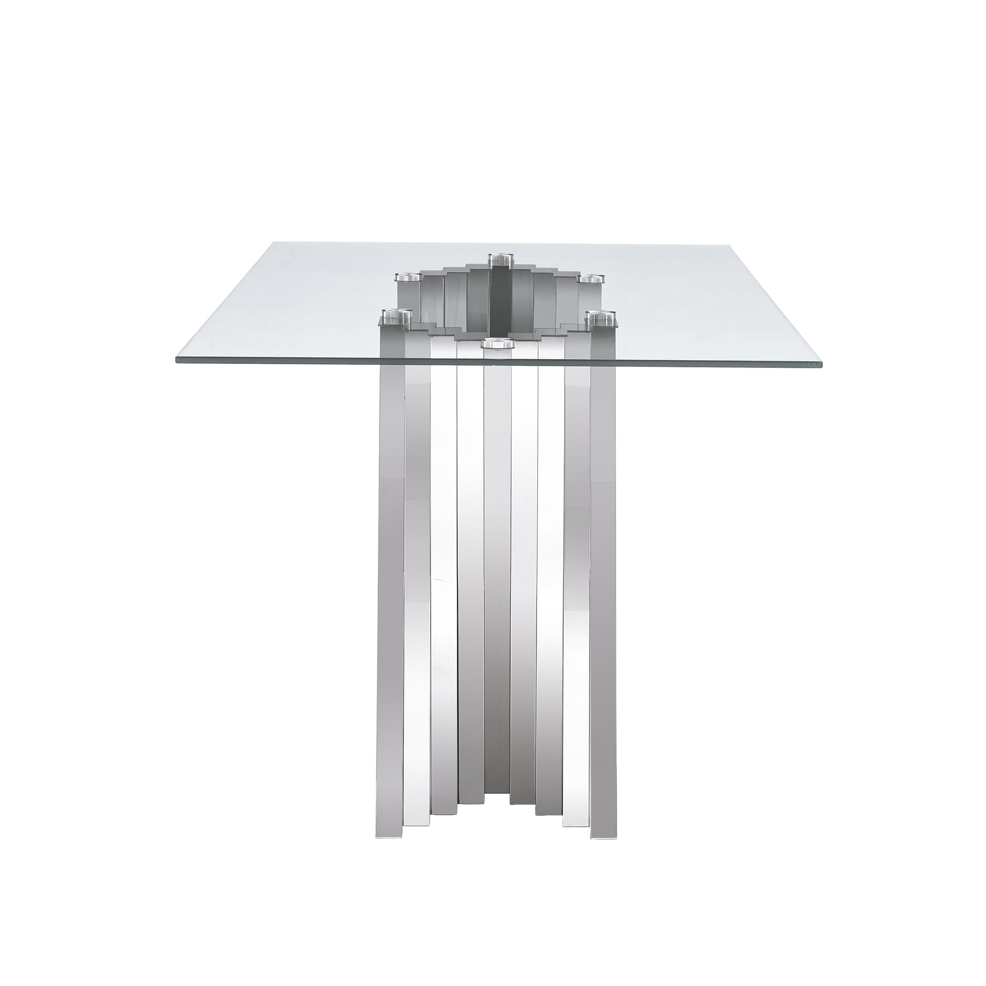 Tempered Glass Top Dining Table With Silver Mirror Finish Stainless Steel Base Silver Tempered Glass
