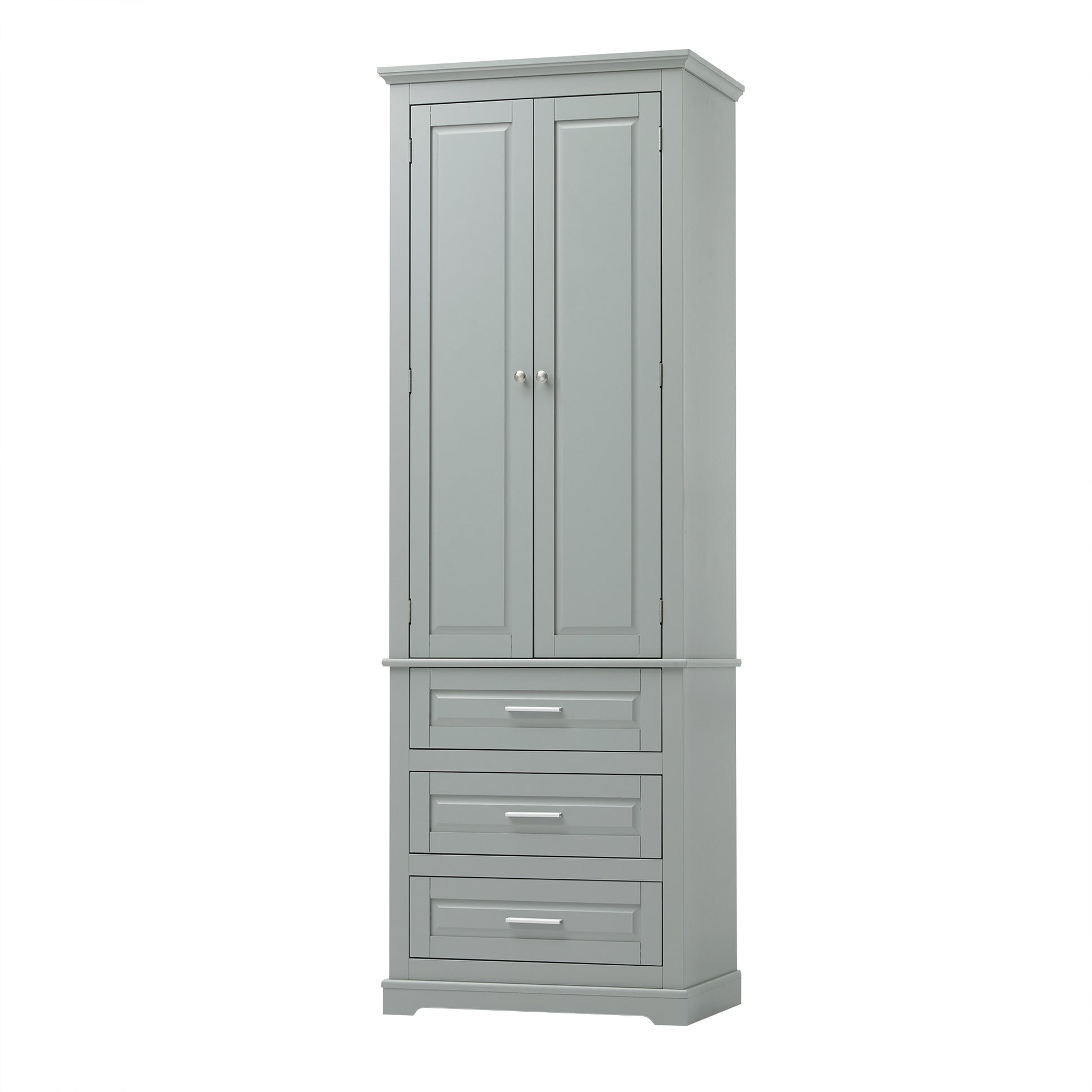 Tall Storage Cabinet With Three Drawers For Bathroom Office, Grey Grey Mdf