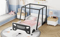 Twin Size Car Shaped Bed With Roof,Wooden Twin Floor Bed With Wheels And Door Design,Montessori Inspired Bedroom,Black Twin Black American Design Pine