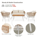 K&K 4 Piece Boho Rope Patio Furniture Set, Outdoor Furniture With Acacia Wood Table, Patio Conversation Set With Deep Seating & Thick Cushion For Backyard Porch Balcony, Beige Yes Complete Patio Set Beige Weather Resistant Frame Fade Resistant Cushion