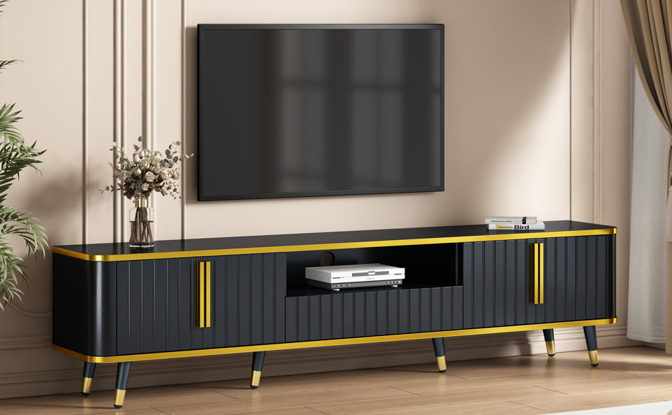 ON TREND Luxury Minimalism TV Stand with Open Storage gold+black-primary living space-80-89
