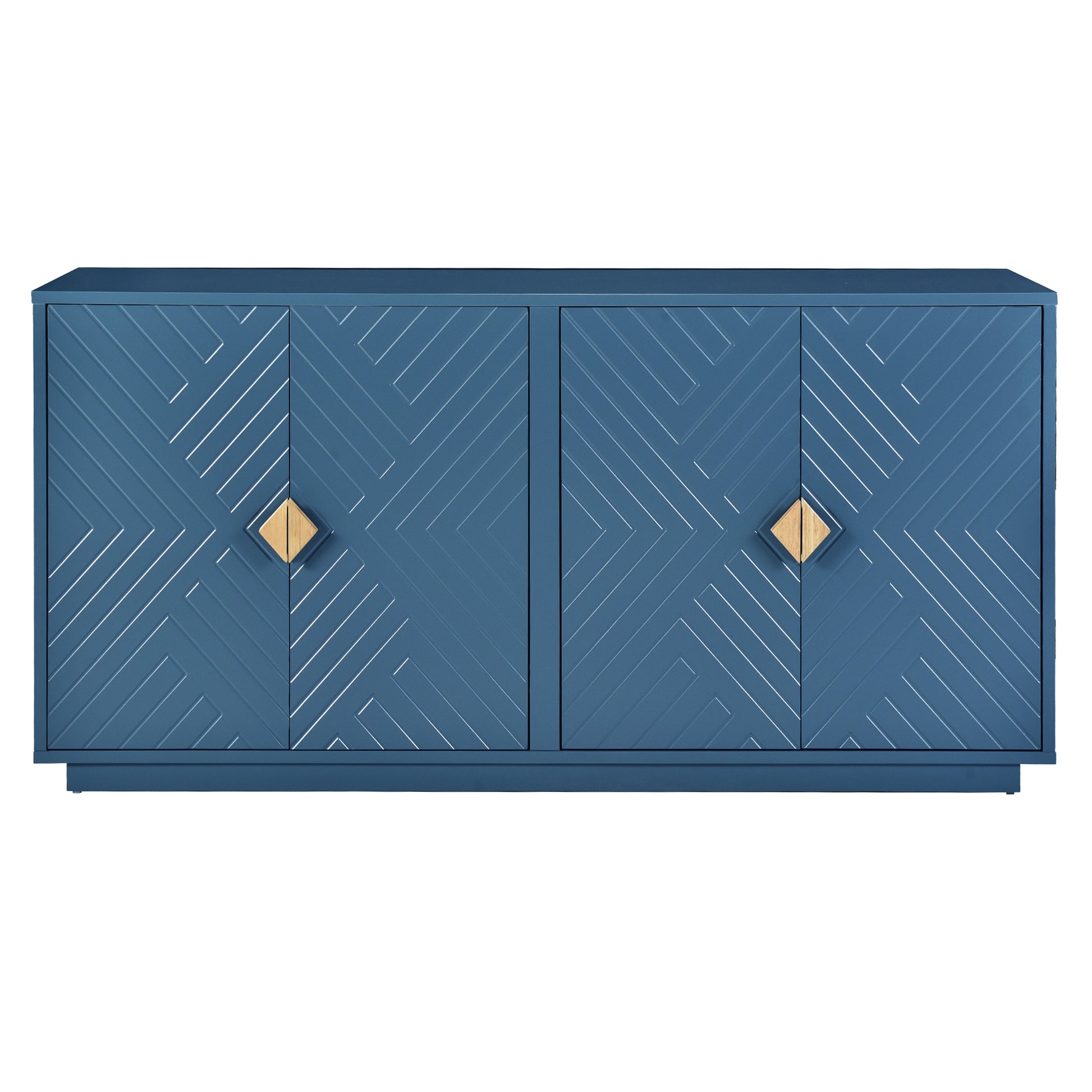 Modern Functional Large Storage Space Sideboard With Wooden Triangular Handles And Adjustable Shelves For Living Room And Dining Room Navy Blue Navy Blue Mdf