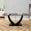 Modern Minimalist And Luxurious Black Imitation Marble Texture Dining Table Rectangular Office Desk.Game Desk .Desk.For Dining Room, Living Room, Terrace, Kitchen F 907 Black Mdf Glass