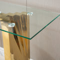 Tempered Glass Top Console Table With Gold Mirror Finish Stainless Steel Base Gold Tempered Glass