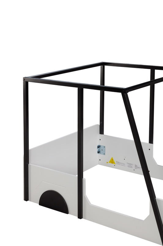 Twin Size Car Shaped Bed With Roof,Wooden Twin Floor Bed With Wheels And Door Design,Montessori Inspired Bedroom,Black Twin Black American Design Pine