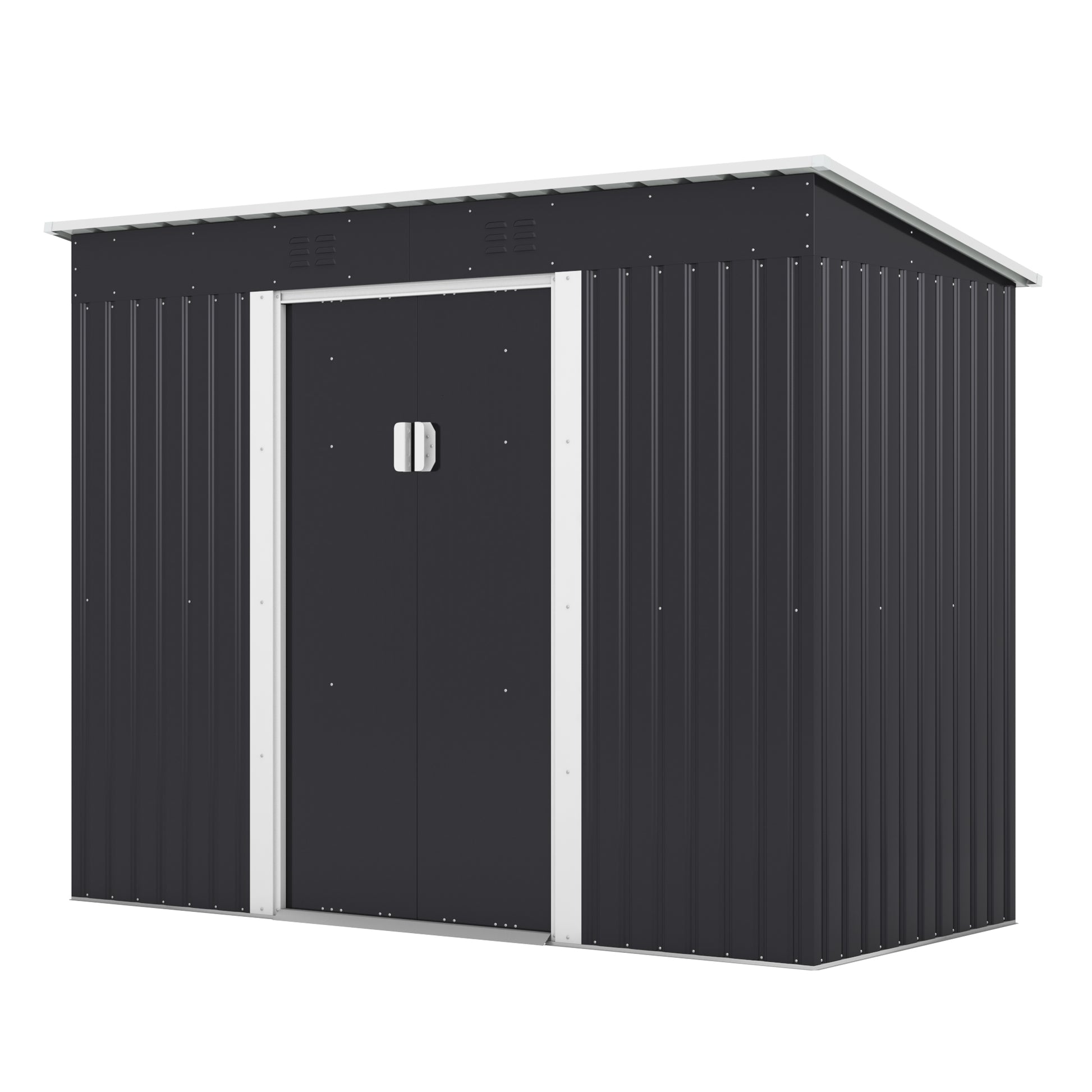 4.2 X 9.1 Ft Outdoor Storage Shed, Metal Tool Shed With Lockable Doors Vents, Utility Garden Shed For Patio Lawn Backyard, Dark Gray Dark Gray Metal