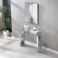 Tempered Glass Top Console Table With Silver Mirror Finish Stainless Steel Base Silver Tempered Glass