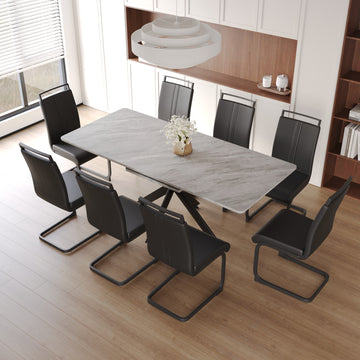 Scalable Dining Table Table Set For 6 8 Person For Dining Room,C Shaped Tube Soft Padded Armless Dining Chairs And Very Large Dining Room Table Kitchen Table Chair Set With Metal Legs Black Gray Mdf Metal