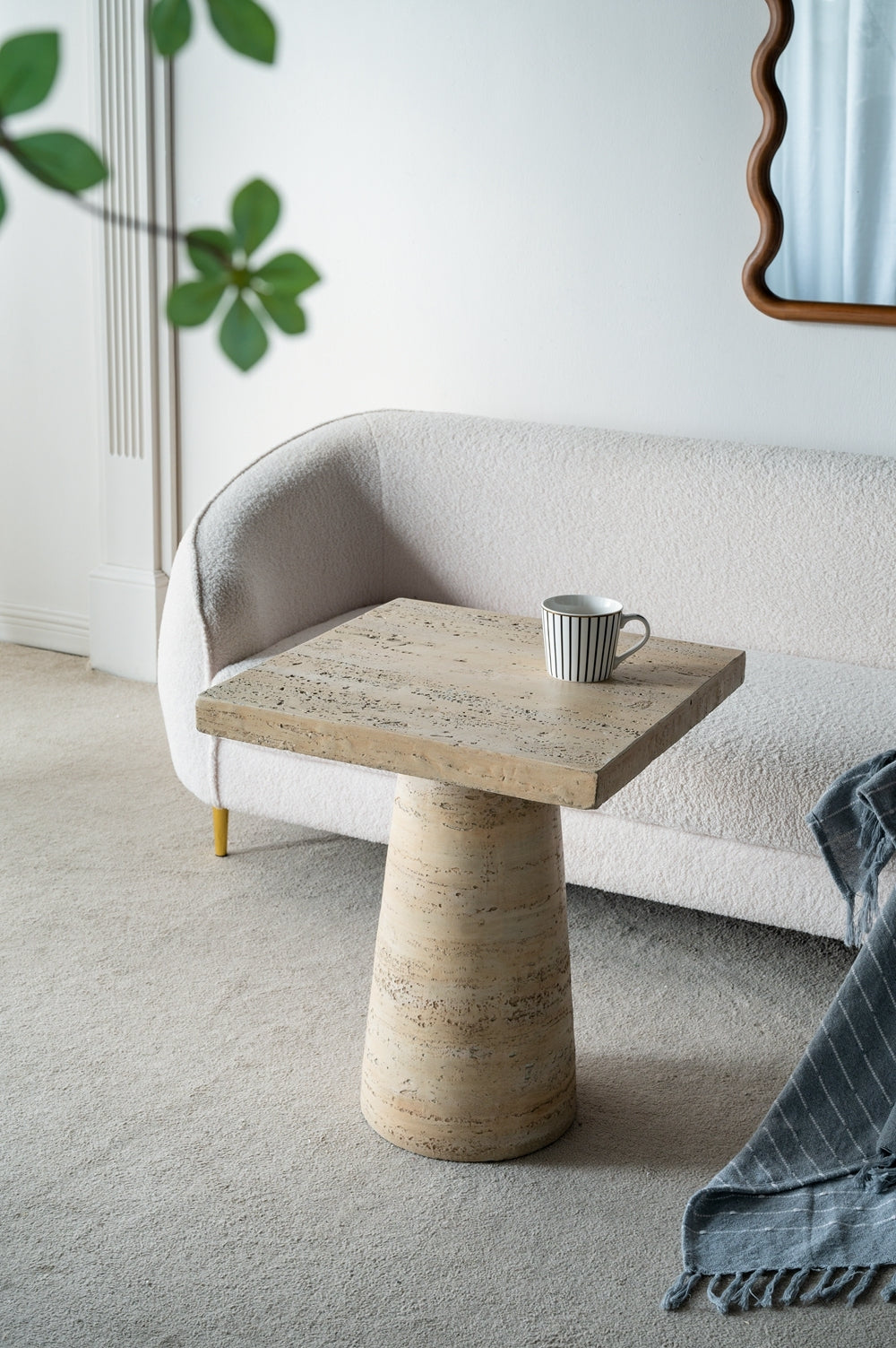 20X20X24" Cream Square Side Table With Pedestal Base Cream Primary Living Space Contemporary,Industrial,Minimalist,Modern,Ultra Modern Magnesium Oxide