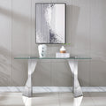 Tempered Glass Top Console Table With Silver Mirror Finish Stainless Steel Base Silver Tempered Glass