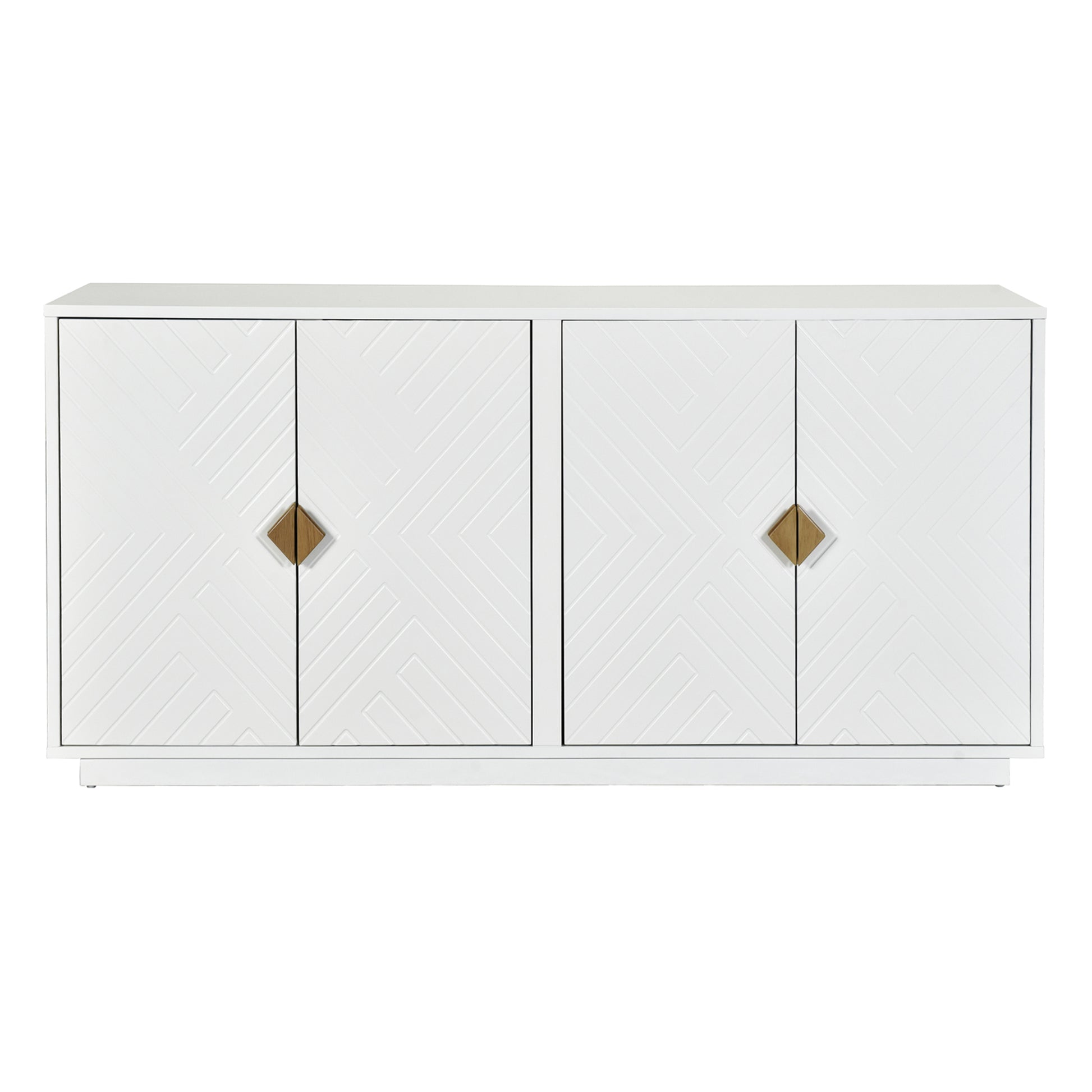 Modern Functional Large Storage Space Sideboard With Wooden Triangular Handles And Adjustable Shelves For Living Room And Dining Room White White Mdf