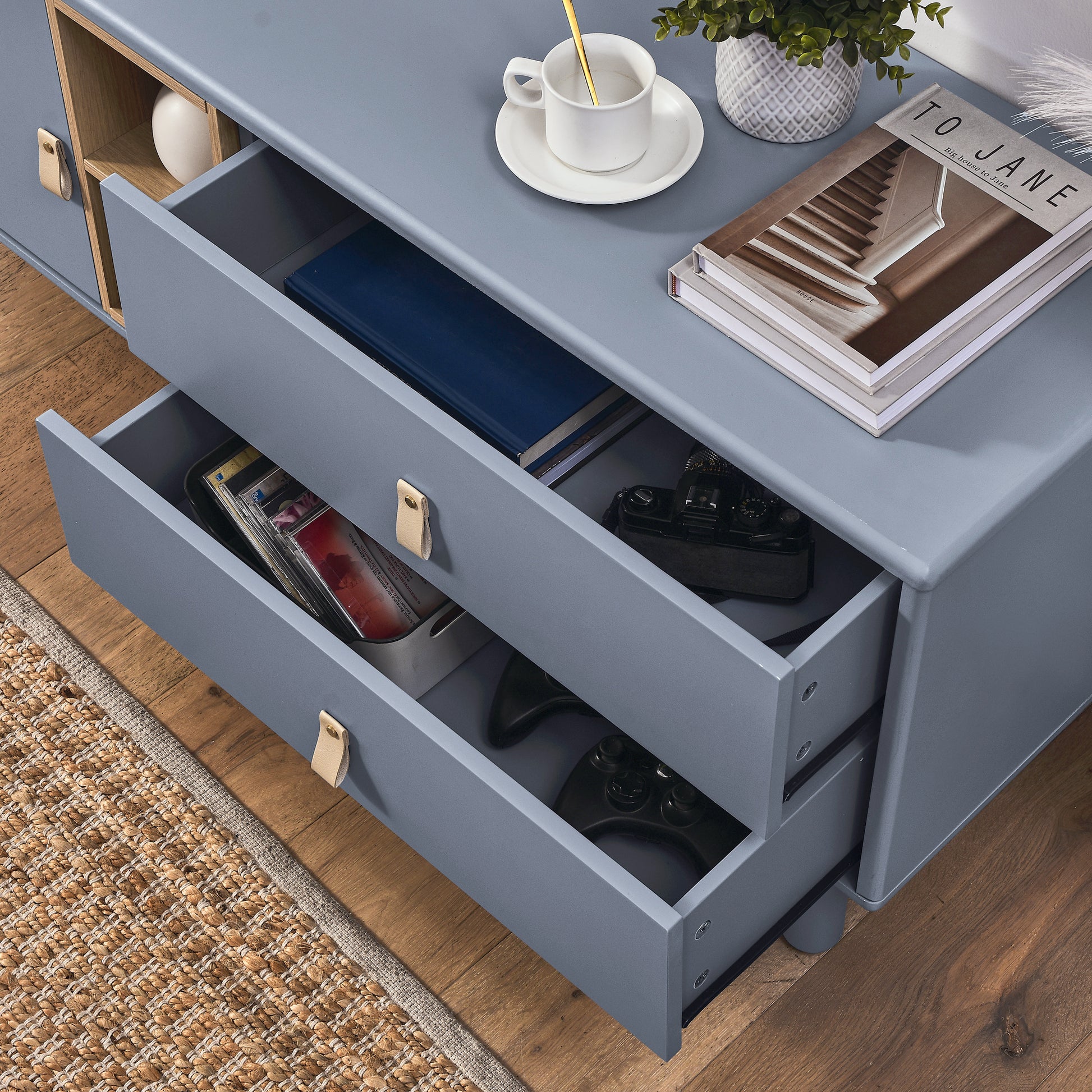 Drawer Tv Cabinet With Door, Storage Cabinet, Drawer Cabinet, Multi Functional Tv Cabinet Modern Tv Cabinet Wooden Storage Cabinet Leather Handle Drawer Cabinet Home Storage Cabinet Blue Solid Wood Mdf