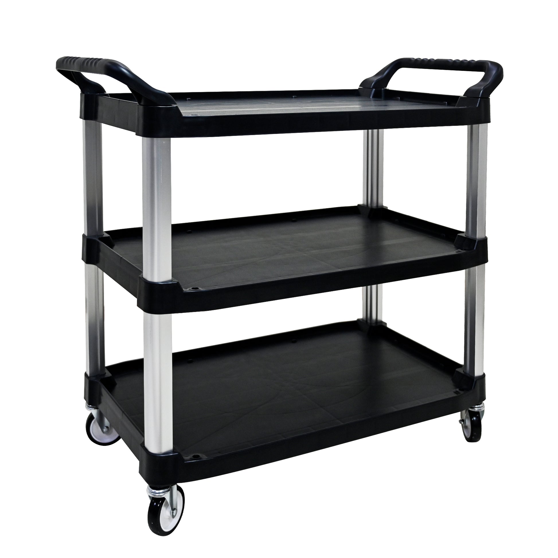 Three Layer Thickened Plastic Mobile Tool Cart Black Polypropylene