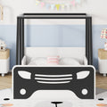 Twin Size Car Shaped Bed With Roof,Wooden Twin Floor Bed With Wheels And Door Design,Montessori Inspired Bedroom,Black Twin Black American Design Pine