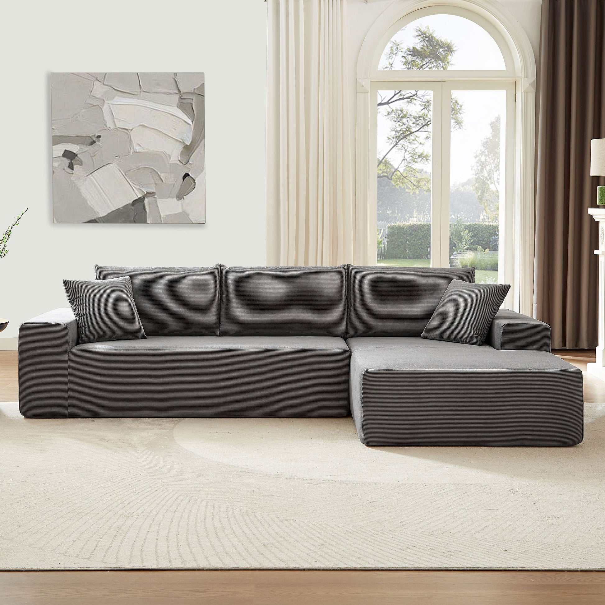 L Shape Sectional Sofa Corduroy Couches Modular Sectional Living Room Sofa Set Upholstered Sleeper Sofa For Living Room, Bedroom, Salon,.Grey Gray Corduroy 3 Seat