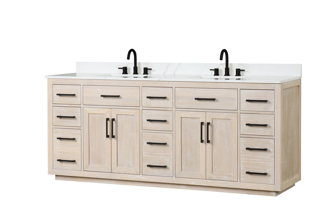 84" Bathroom Vanity With Double Sink, Modern Bathroom Vanity Set With Soft Close Cabinet And 9 Drawers, Solid Wood Bathroom Storage Cabinet With Countertop And Backsplash, Milk Oak Light Oak Bathroom Modern Solid Wood