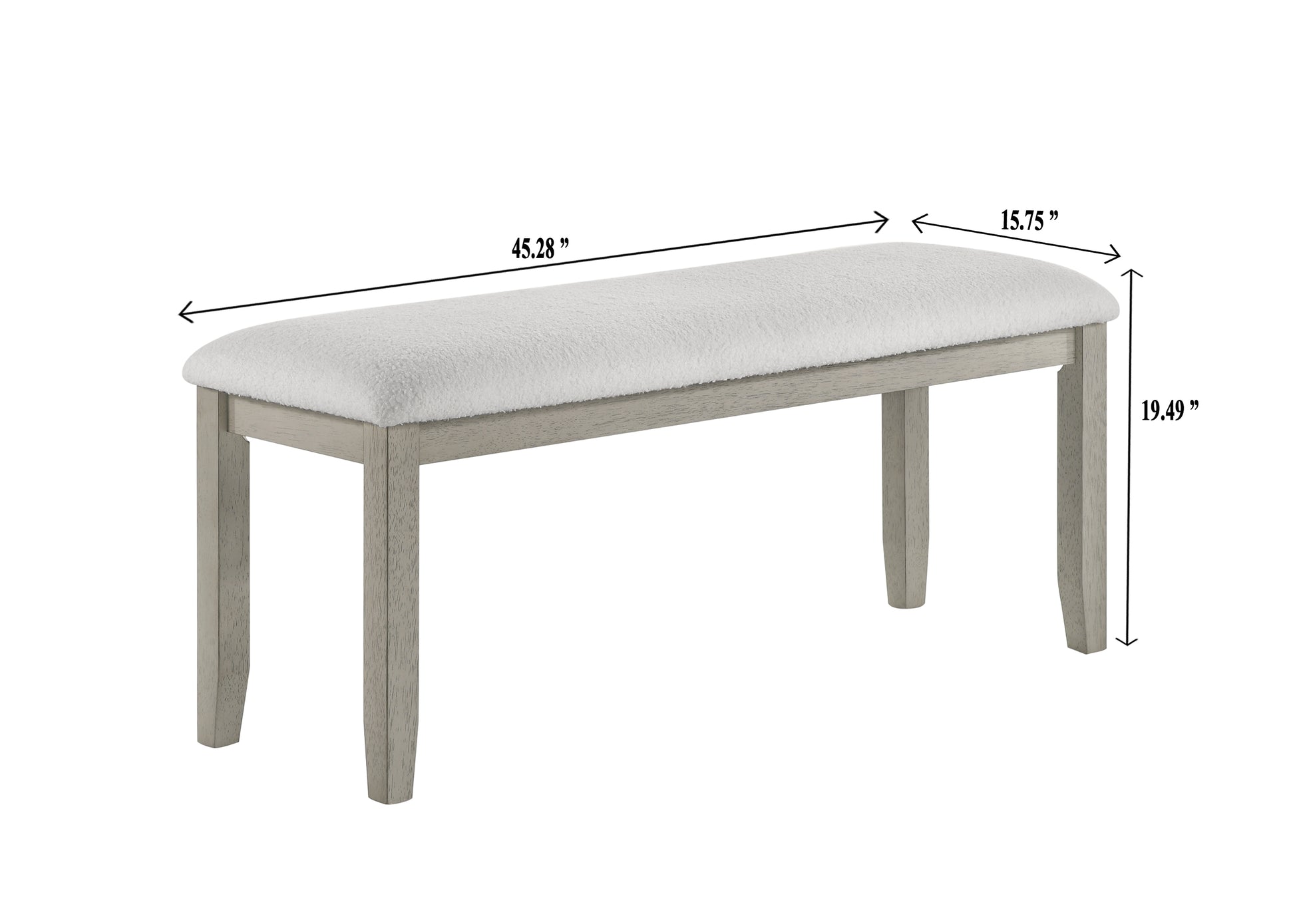 1Pc Gray Finish Standard Height Dining Bench White Fabric Upholstered Seat Tapered Legs Contemporary Transitional Style Dining Room Wooden Furniture Antique Gray Gray Dining Room Rectangular White Transitional Wood