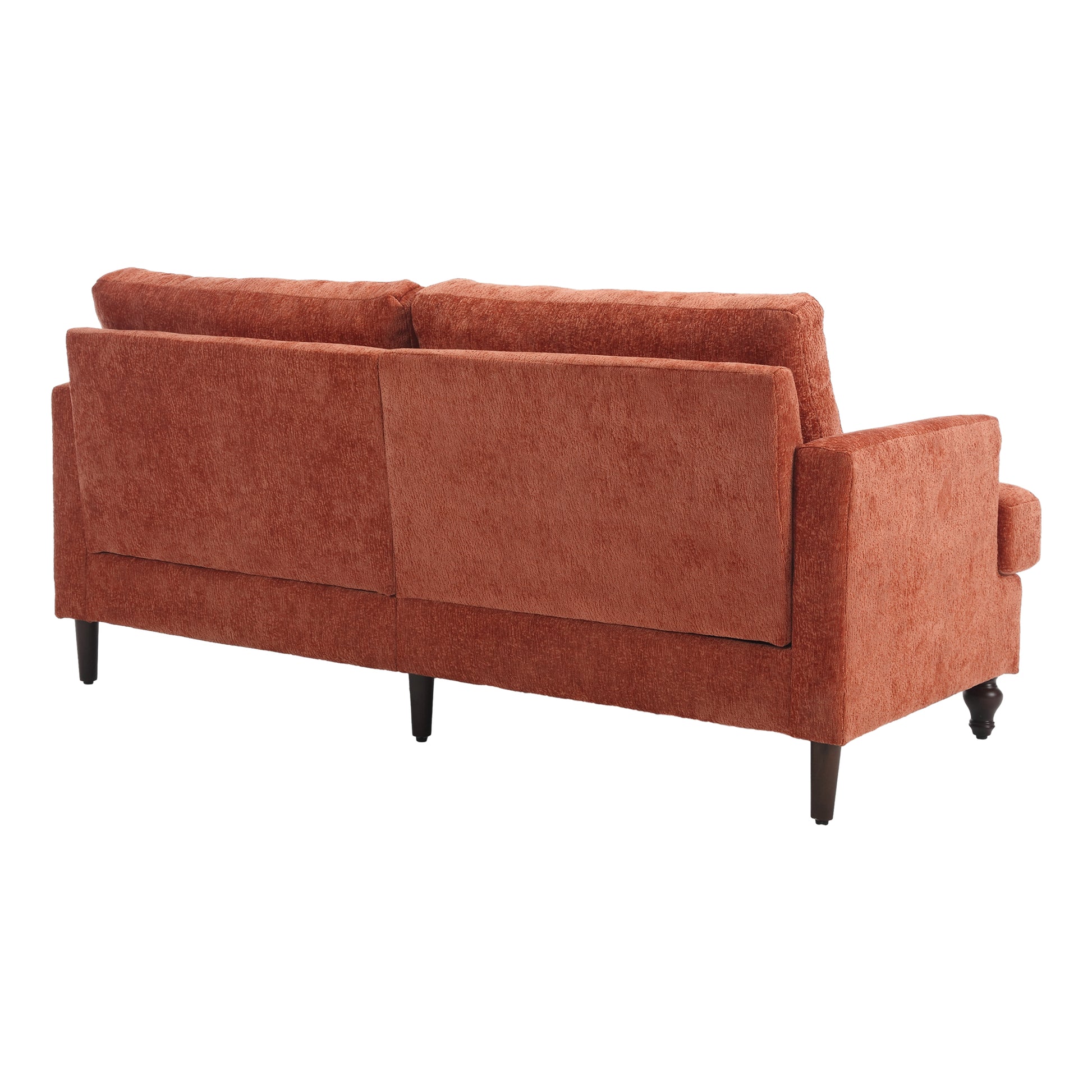 Coolmore Mid Century Modern Chenille Fabric Loveseat Sofa, 2 Seat Upholstered Loveseat Sofa Modern Couch For Living Room,Brown Wood Feet Sofa For Bedroom, Reading Orange Chenille Dark Orange Chenille 2 Seat