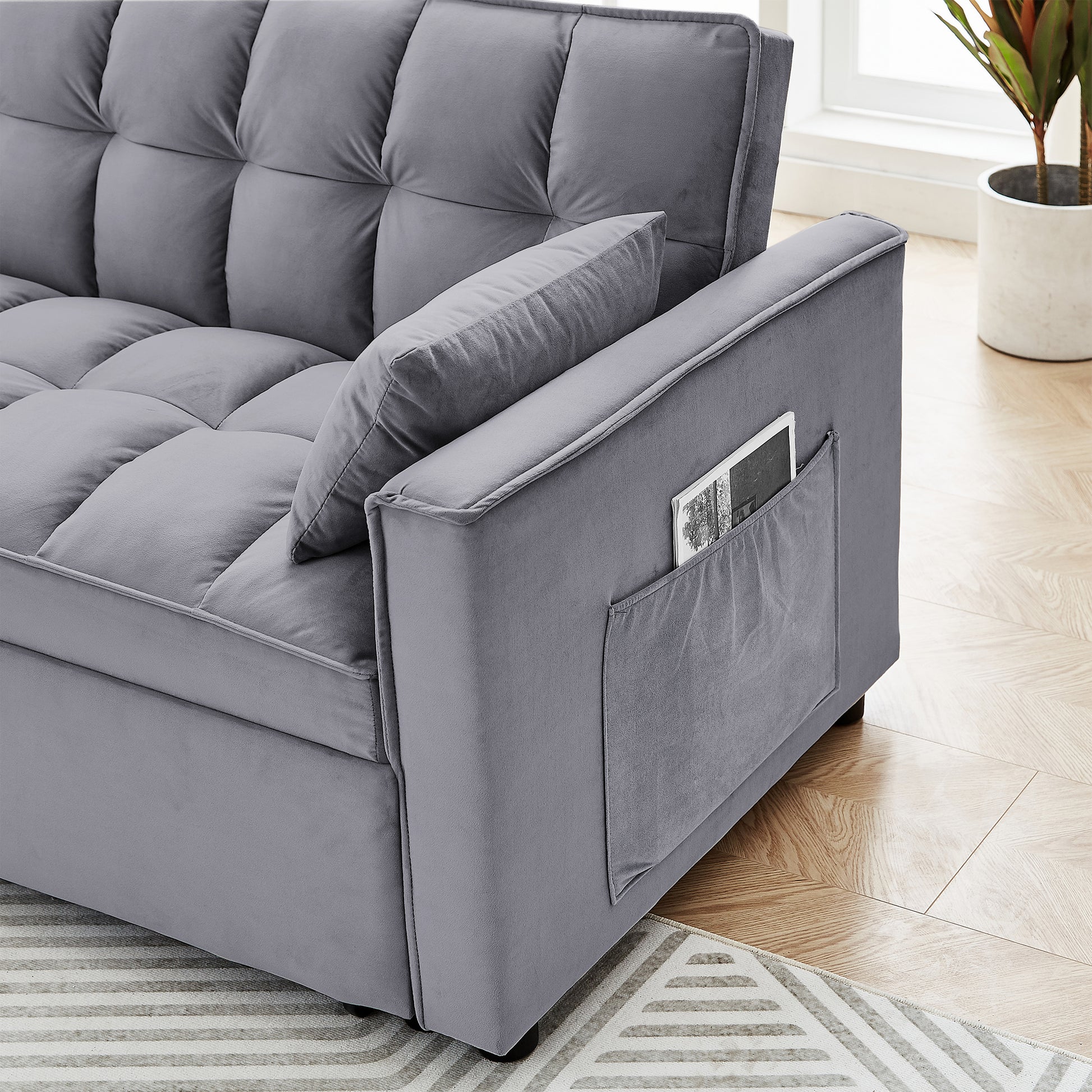 Sleeper Sofa Couch W Pull Out Bed, 55" Modern Velvet Convertible Sleeper Sofa Bed, Small Beautiful Seat Sofa Bed W Pillows & Side Pockets For Small Space, Living Room, Apartment,Dark Gray Gray Velvet