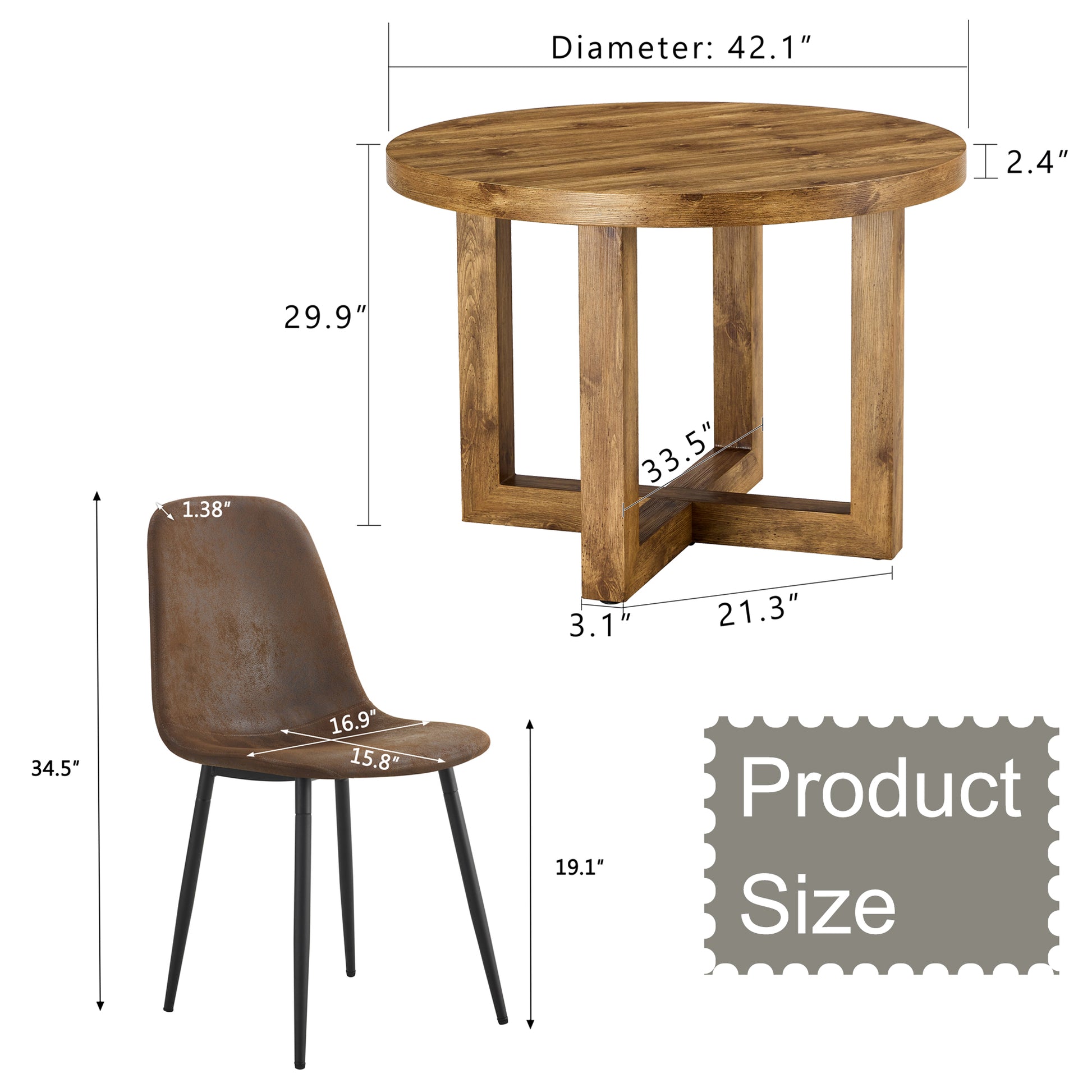 A Modern And Practical Circular Dining Table. Made Of Mdf Tabletop And Wooden Mdf Table Legs. A Set Of 6 Brown Cushioned Chairs.Ct B0501A Natural Wood Mdf