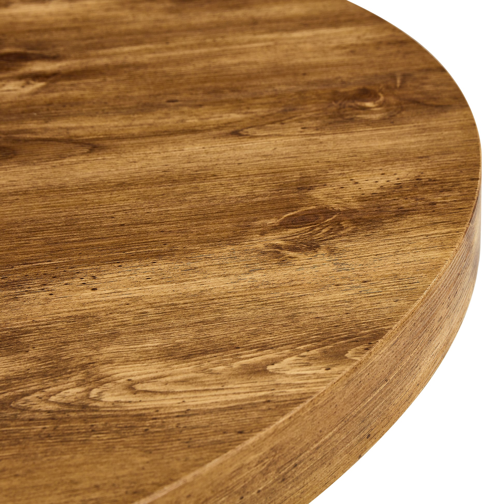 A Modern And Practical Circular Dining Table. Made Of Mdf Tabletop And Wooden Mdf Table Legs. A Set Of 6 Brown Cushioned Chairs.Ct B0501A Natural Wood Mdf
