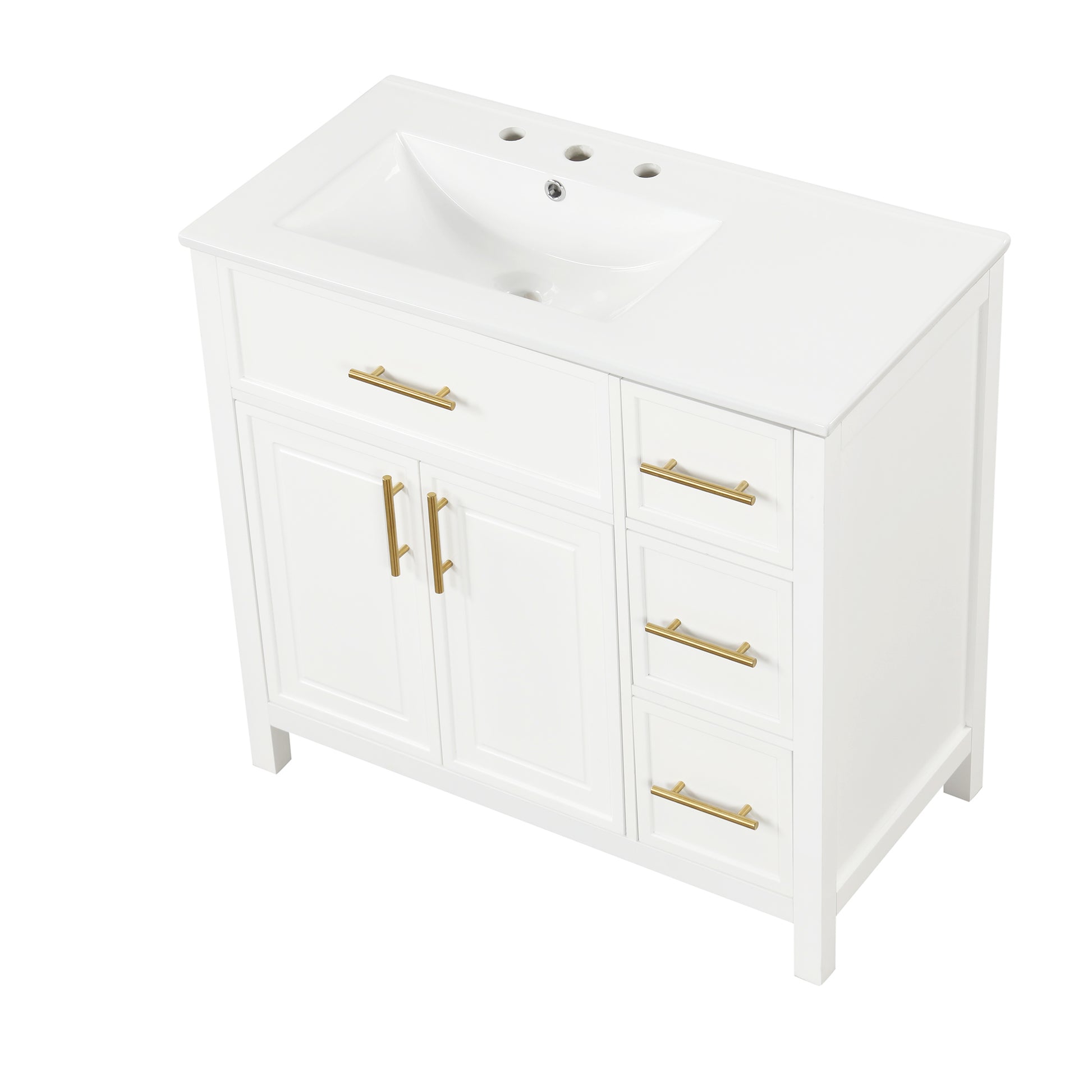 36" Bathroom Vanity With Sink Top, Bathroom Vanity Cabinet With Two Doors And Three Drawers, Solid Woodmdf Boards ,One Package, White White Solid Wood Mdf