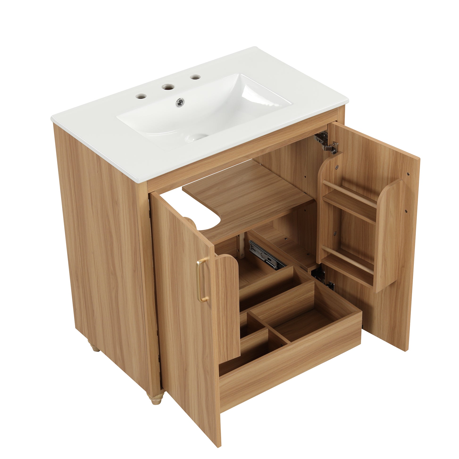 30" Bathroom Vanity With Sink Combo, Multi Functional Bathroom Cabinet With Doors And Drawer, Mdf Board, Natural Natural Solid Wood Mdf