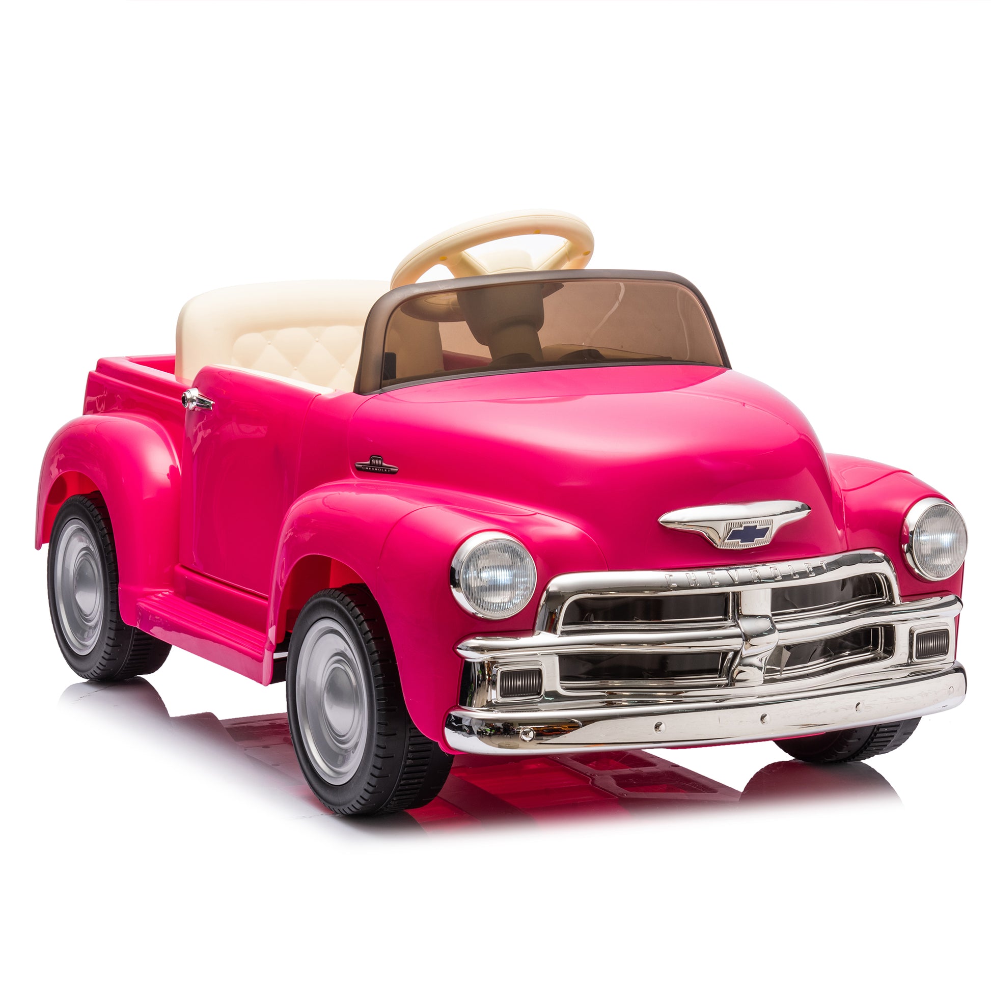 12V Kids Ride On Truck Car W Parents Control, Licensed Chevrolet 3100 Pickup,Electric Car For Kid,Vintage Modeling,3 Speeds,Led Lights,Bluetooth,Usb,High Power Up To 3.11 Mph,Age 3 Pink Polypropylene