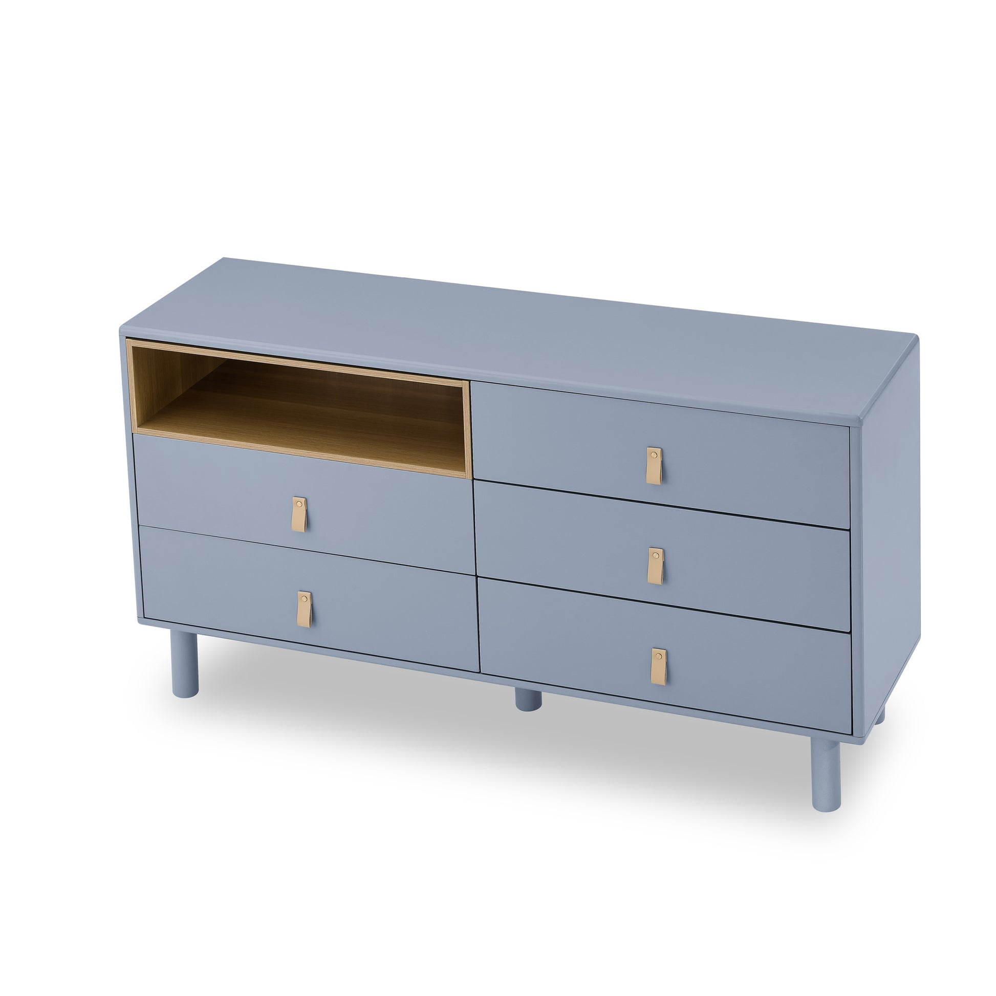 With 5 Drawers Storage Cabinet Drawer Cabinet Multifunctional Storage Cabinet Modern Drawer Cabinet Wooden Storage Cabinet Leather Handle Drawer Cabinet Home Storage Cabinet Office Cabinet Blue Solid Wood Mdf