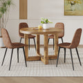 A Modern And Practical Circular Dining Table. Made Of Mdf Tabletop And Wooden Mdf Table Legs. A Set Of 4 Brown Cushioned Chairs.Ct 403B0501A Natural Wood Mdf